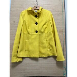 Old Navy Womens Yellow Wool Blend Pea Coat Jacket Tall Medium Funnel Neck
